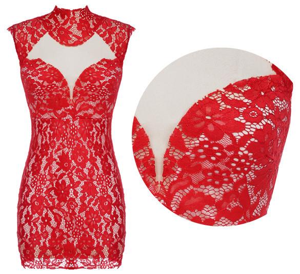 Red Sexy Lace Ladies Splicing Bodycon Dress - MeetYoursFashion - 2