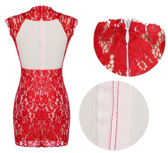 Red Sexy Lace Ladies Splicing Bodycon Dress - MeetYoursFashion - 3