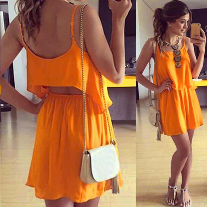 Chiffon Backless Top with Short Skirt Slim Mini Dress Set - Meet Yours Fashion - 1