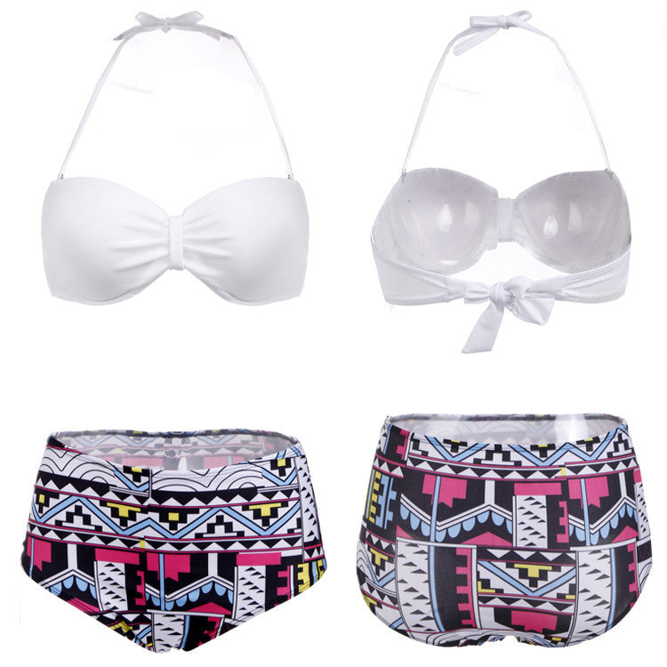 Print High Waist Bandage Bikini Set Swimsuit - MeetYoursFashion - 1