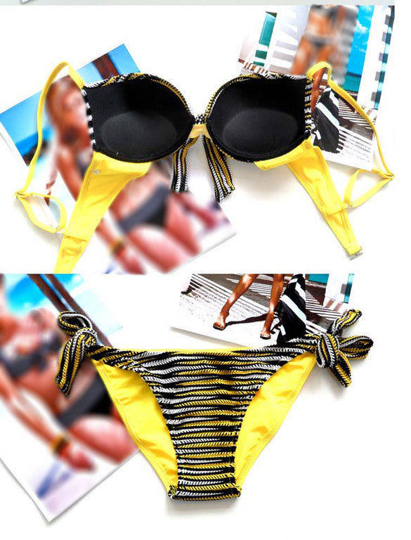 Bandage Striped Swimwear Bikini Set - MeetYoursFashion - 5