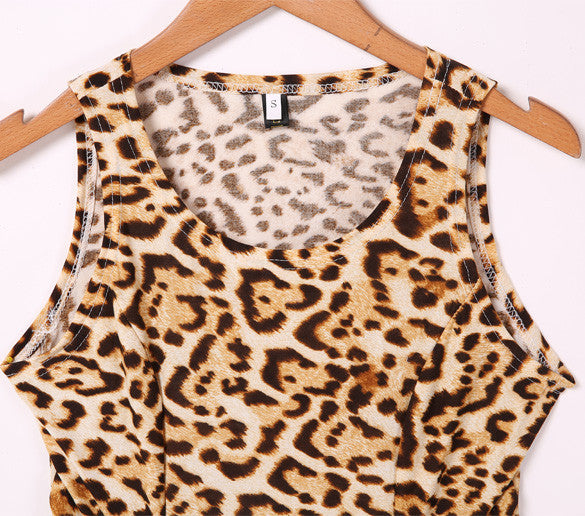 Sleeveless O-neck Waist Slitting Leopard Cut Out Mini Dress - MeetYoursFashion - 5
