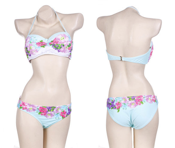 Halter Adjustable Strap Floral Push-up Bikini Set Beach Swimwear - MeetYoursFashion - 3