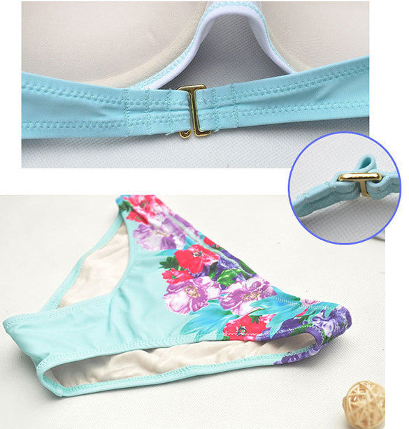 Halter Adjustable Strap Floral Push-up Bikini Set Beach Swimwear - MeetYoursFashion - 5