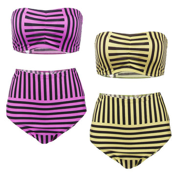 Strapless Striped High Waist Slim Bikini Set Swimsuit - Meet Yours Fashion - 1