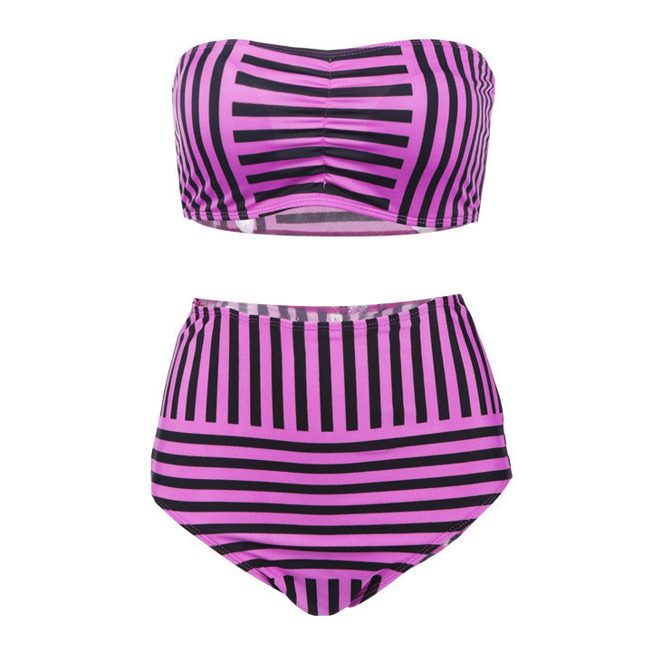 Strapless Striped High Waist Slim Bikini Set Swimsuit - Meet Yours Fashion - 5