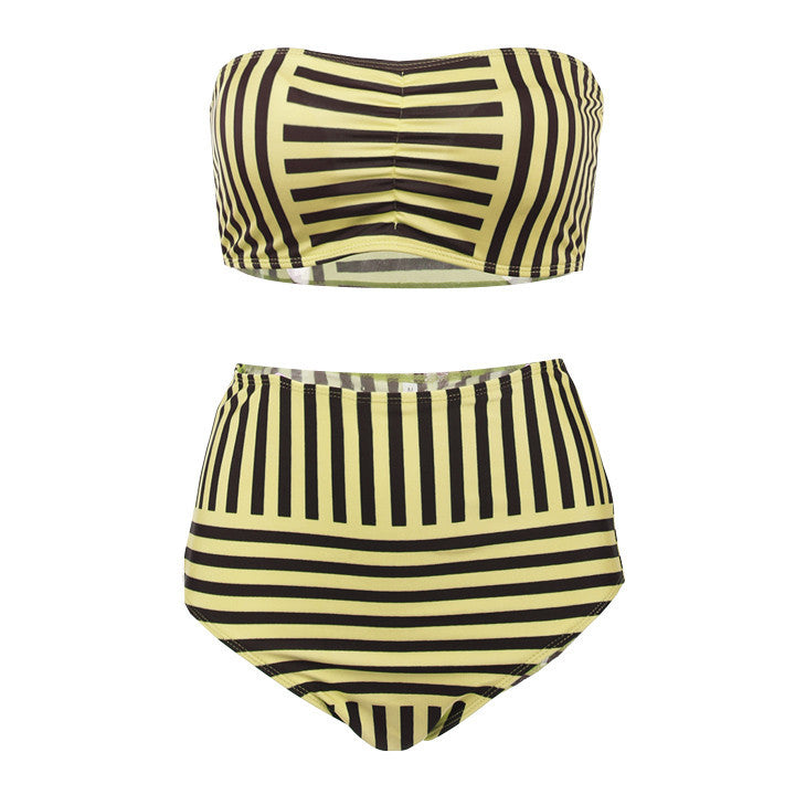 Strapless Striped High Waist Slim Bikini Set Swimsuit - Meet Yours Fashion - 3