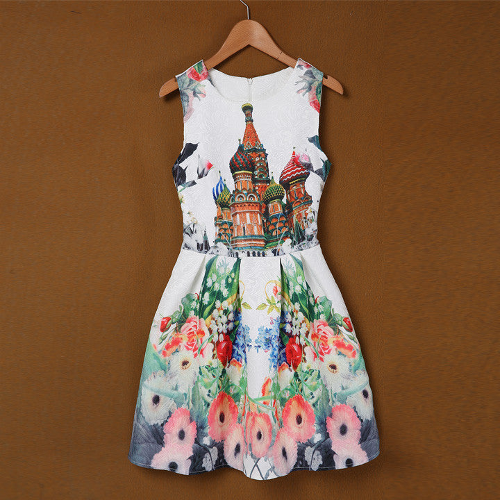 Sleeveless Print Slim Party Mini A-line Sundress Dress - Meet Yours Fashion - 1