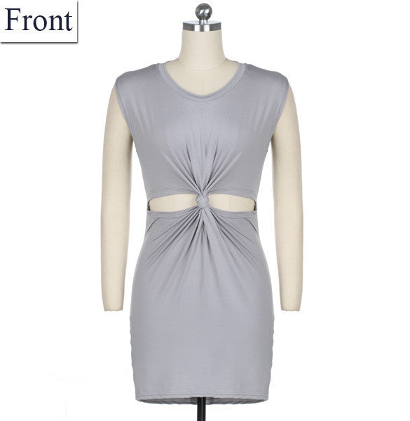 Sleeveless O-neck Tie Mini Straight Pencil Sundress Dress Gray - Meet Yours Fashion - 3