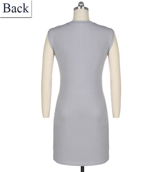 Sleeveless O-neck Tie Mini Straight Pencil Sundress Dress Gray - Meet Yours Fashion - 4