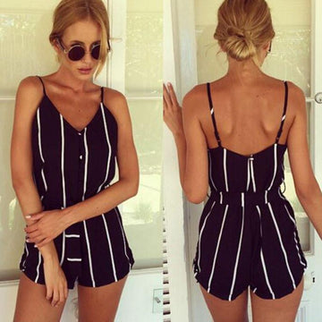 Clearance Stylish Lady Women Fashion Striped Summer V-neck Overall Jumpsuit