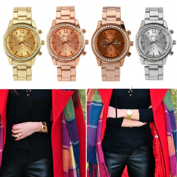 Women Ladies Chronograph Wristwatch Stainless Steel Analog Quartz Wrist Watch 4 Colors - Meet Yours Fashion - 3