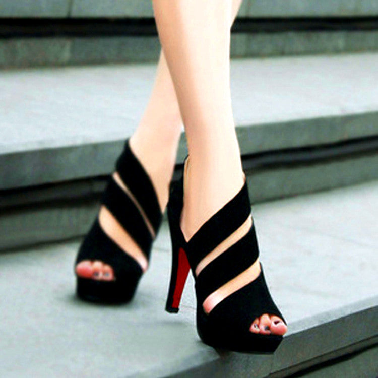 Sexy Women's Zipper Stilettlo Pep Toe Platform Heel Sandals - MeetYoursFashion - 1