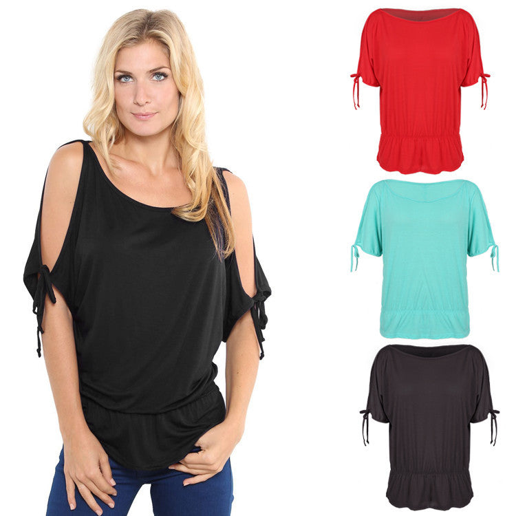 Off Shoulder Solid O-Neck Tunic Blouse Tops - MeetYoursFashion - 1
