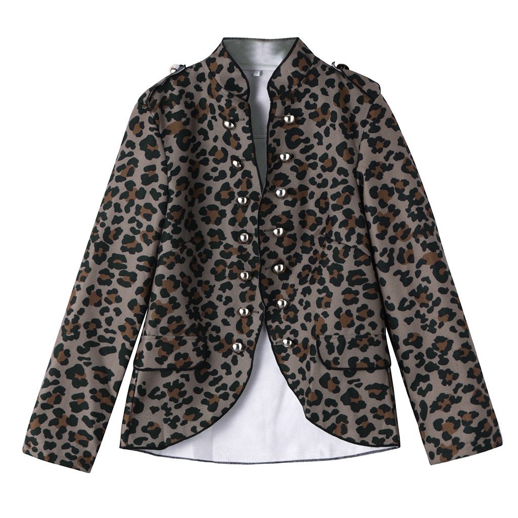 Women Autumn Print Outerwear Coats Fashion Button Long Sleeve Double-Breasted Coat Office Lady Slim Coats