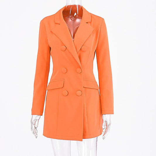 Double Breasted Blazer Long Sleeve Slim Elegant Coat Jacket Women Autumn Winter Lengthen Windbreak