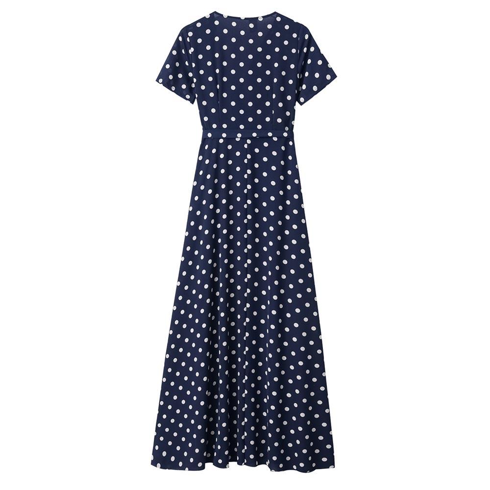 Boho Polka Dot Long Dresses Women Split Short Sleeve Summer Casual Dress Streetwear Maxi Dress