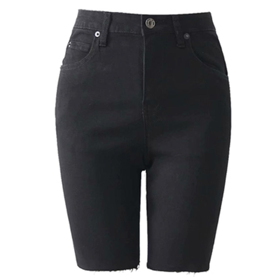 Black Zipper High Waist Knee Length Short Pants