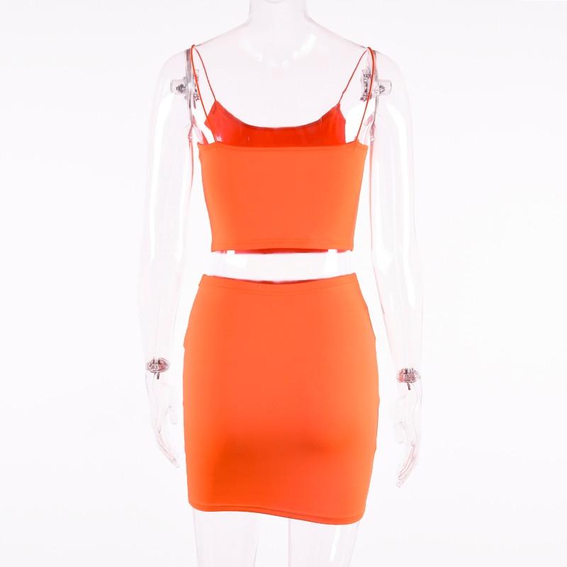 Spaghetti Straps Sexy Camis Skirt 2 Two Piece Set Summer Women Fashion Neon Green Orange Solid Party Streetwear