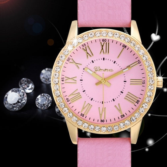 Fashion Women Analog Synthetic Leather Watchband Rhinestone Decoration Quartz Casual Watch Wristwatch - Meet Yours Fashion - 4