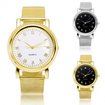 Fashion Classic Women Watch Round Dial Quartz Wristwatch Stainless Steel Mesh Band - Meet Yours Fashion - 1