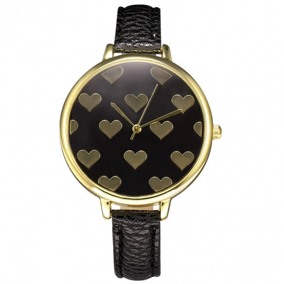 Women Fashion Synthetic Leather Large Dial Slim Watchband Heart Pattern Quartz Analog Wrist Watch - Meet Yours Fashion - 2