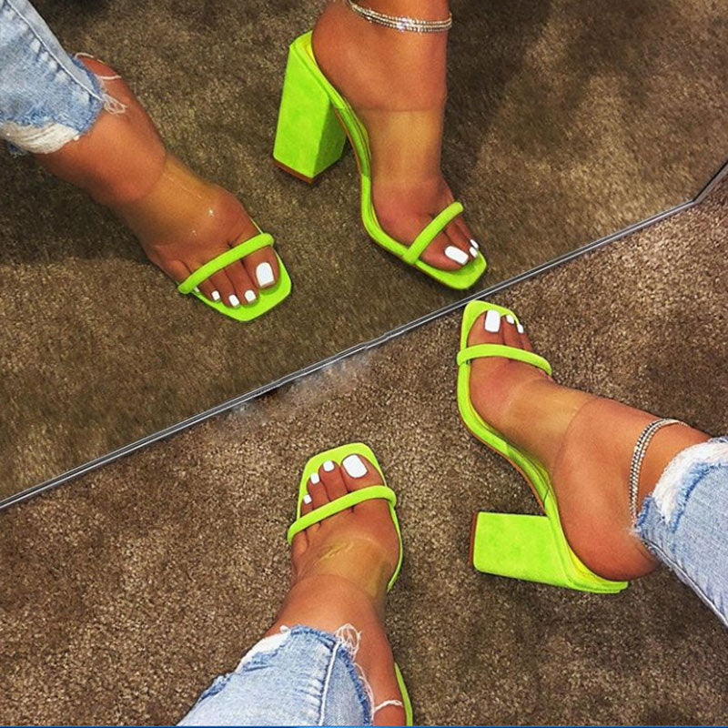 High Heel  Candy Color Open Toes Thick Heel Sandals