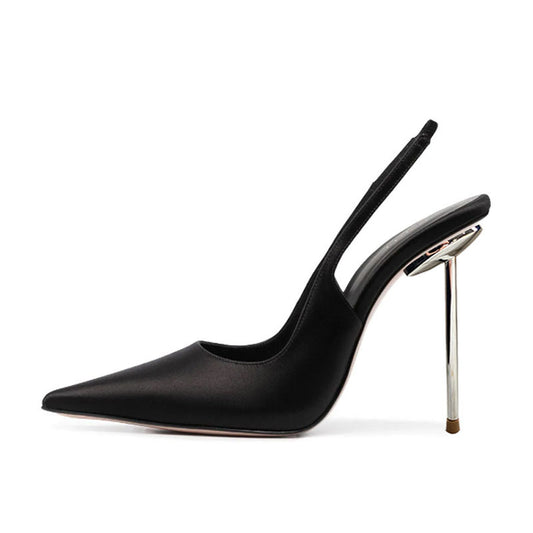 Pointed-Toe Shallow Vamp Stiletto Heels: Sexy Black High Heel Sandals