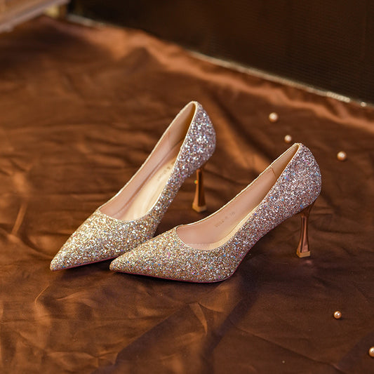 Gradient Crystal Glittered Elegance High Heels Shoes