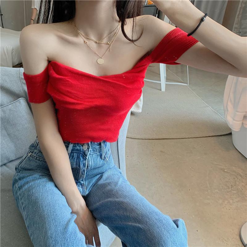 Off shoulder Sweater Women Sexy Solid Pleated Crop Tops Small Size Highstreet Tops Sweaters For Women