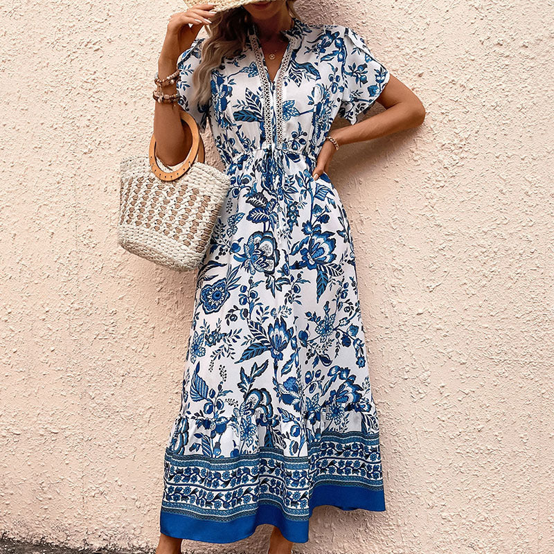 Blue Floral Print Dress | Slimming Dress | Maxi Dress