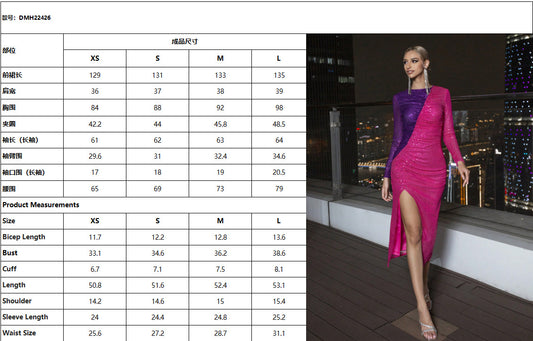 Autumn/Winter New Arrival Sexy Sequin Patchwork Long Sleeve Slit Dress