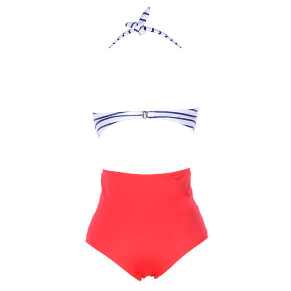 2016 Stripes High Waist Padded Bandeau Bikini set Swimwear - MeetYoursFashion - 2