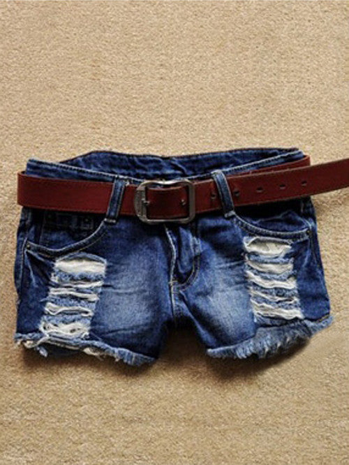 Retro Low Waist Tassel Hole Lace Jeans Denim Shorts - MeetYoursFashion - 2