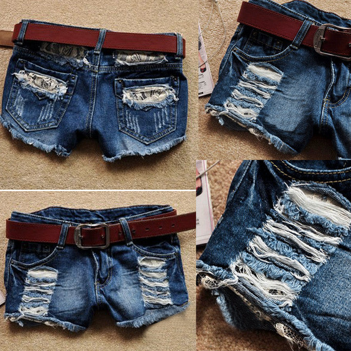 Retro Low Waist Tassel Hole Lace Jeans Denim Shorts - MeetYoursFashion - 1