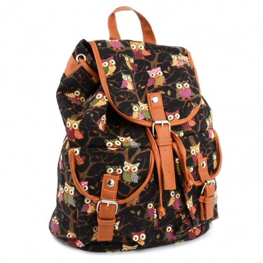 Women Cute Cartoon Owls Pattern Canvas Backpack Shoulder Bag Students Schoolbag Book Bag - Meet Yours Fashion - 2