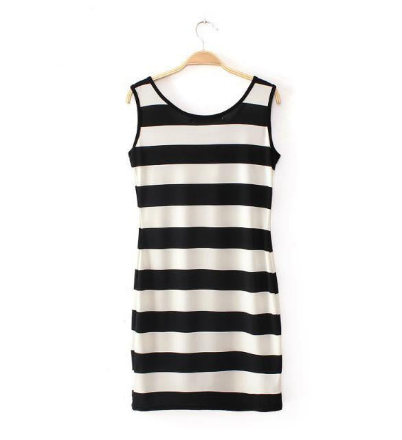 Straped Stripe Pattern Beach Tunic Bodycon Short Dress - MeetYoursFashion - 3