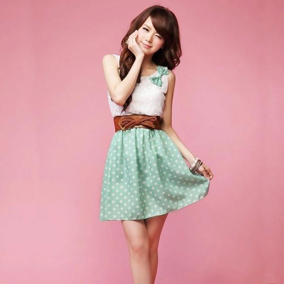 Polka Dot Sweet Lovely Lace Mini Belt Dress - MeetYoursFashion - 4