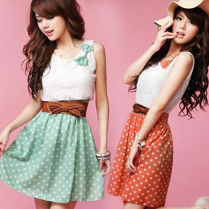Polka Dot Sweet Lovely Lace Mini Belt Dress - MeetYoursFashion - 2