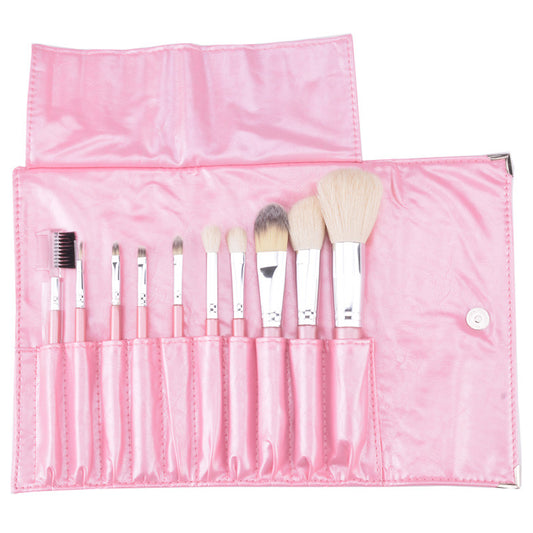 10pcs Cream Color Eyeshadow Blush Cosmetic Makeup Brush Set High Quality+Case
