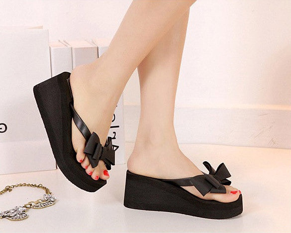 Ladies Summer Platform Flip Flops Thong Wedge Beach Sandals Knotbow Shoes - MeetYoursFashion - 3