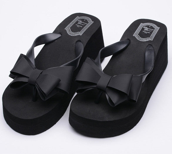 Ladies Summer Platform Flip Flops Thong Wedge Beach Sandals Knotbow Shoes - MeetYoursFashion - 5