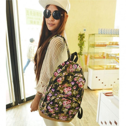 New Women's Vintage Floral Canvas Travel Rucksack School Bag Satchel Bookbags Backpack - Meet Yours Fashion - 2