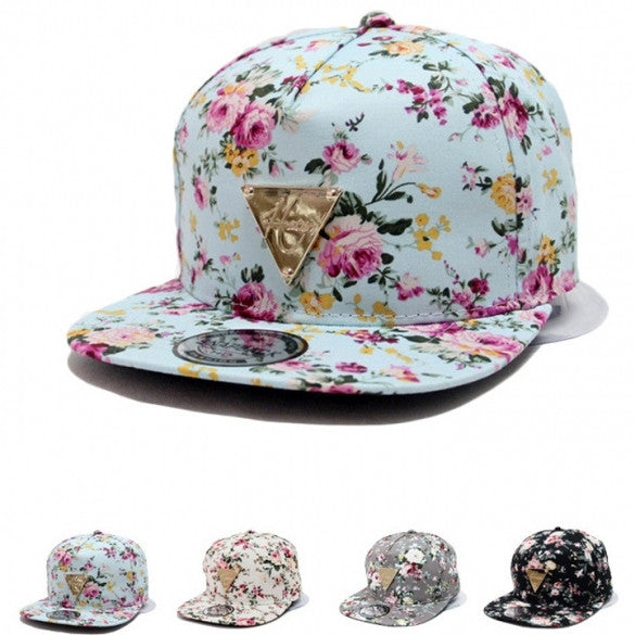 Fashion Floral Flower Snapback Hip-Hop Hat Flat Peaked Adjustable Base