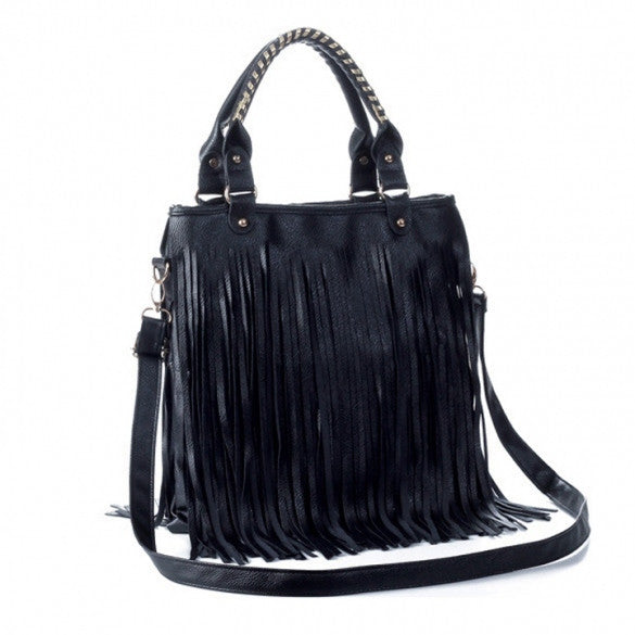 European Style New Lady Girl Women Synthetic Leather Tassel Bag Fashionable Shoulder Bag HandBag