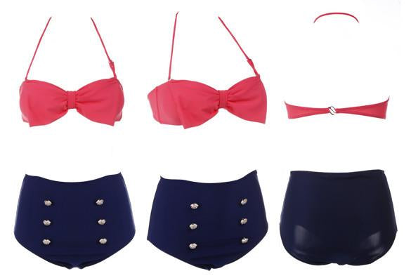 Retro Pin Up High Waisted Bow Bikini - MeetYoursFashion - 4