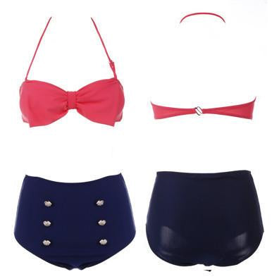 Retro Pin Up High Waisted Bow Bikini - MeetYoursFashion - 1