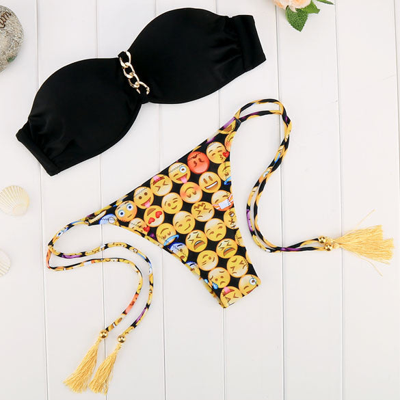 Sexy Emoji Print Bikini Set Swimwear - MeetYoursFashion - 1