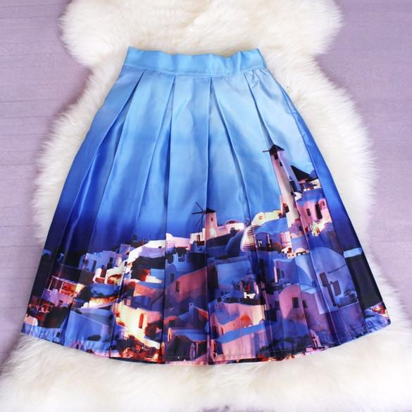 Women's Print Pleated Loose Knee Length Skirt - MeetYoursFashion - 11