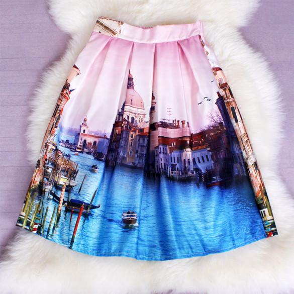Women's Print Pleated Loose Knee Length Skirt - MeetYoursFashion - 1